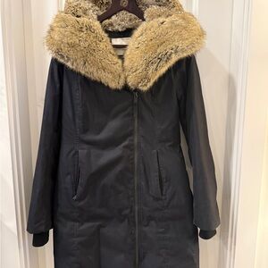 Babaton Black Coat with Fur Trim